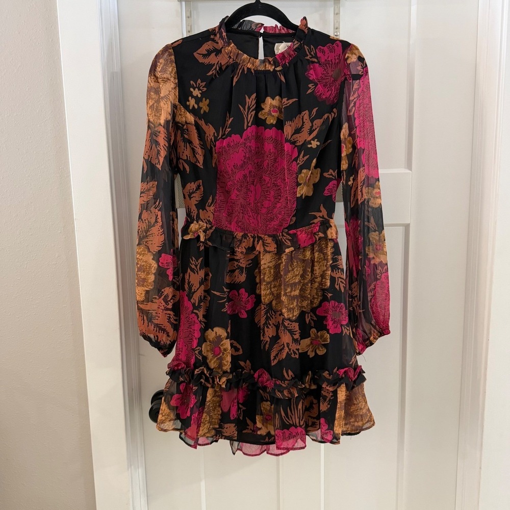Anthropologie Porridge‎ Small Floral Chiffon Mock Ruffle Open Back Mini Dress